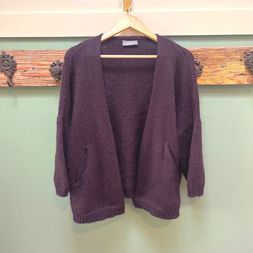 Wooden Ships Paola Buendia Purple Mohair Wool Blend Open Front Cardigan SM